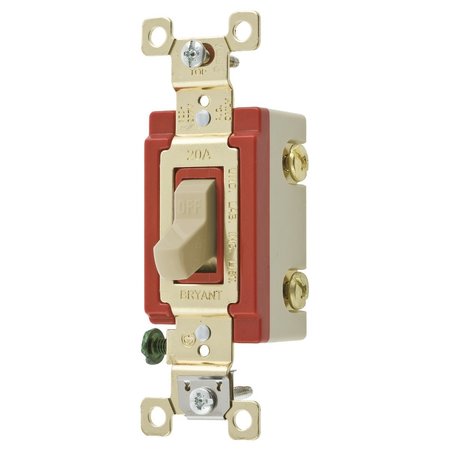 BRYANT Toggle Switch, General Purpose AC, Single Pole, 20A 120/277V AC, Back and Side Wired, Ivory 4901I